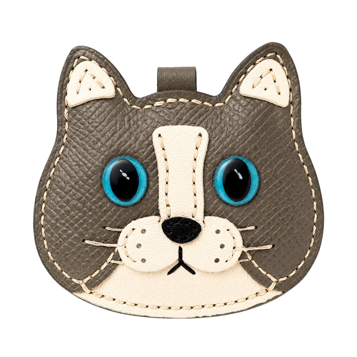 アメショ ブルー&ホワイト 本革猫チャーム DIY素材