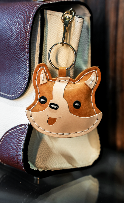 柴犬レザーチャームDIYキット 本革バッグチャーム ハンドメイド素材