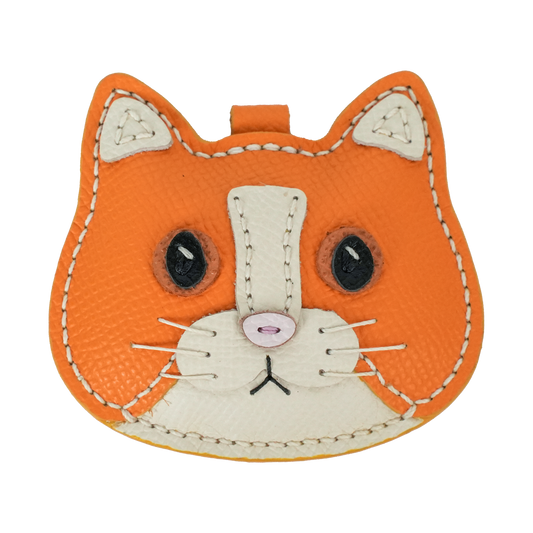 アメショ 茶白 本革猫型チャーム レザーDIY素材
