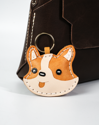 柴犬レザーチャームDIYキット 本革バッグチャーム ハンドメイド素材