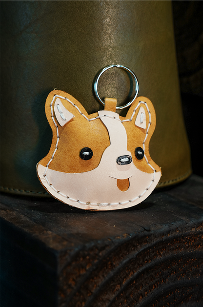 柴犬レザーチャームDIYキット 本革バッグチャーム ハンドメイド素材