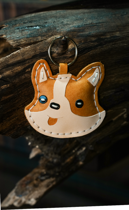 柴犬レザーチャームDIYキット 本革バッグチャーム ハンドメイド素材