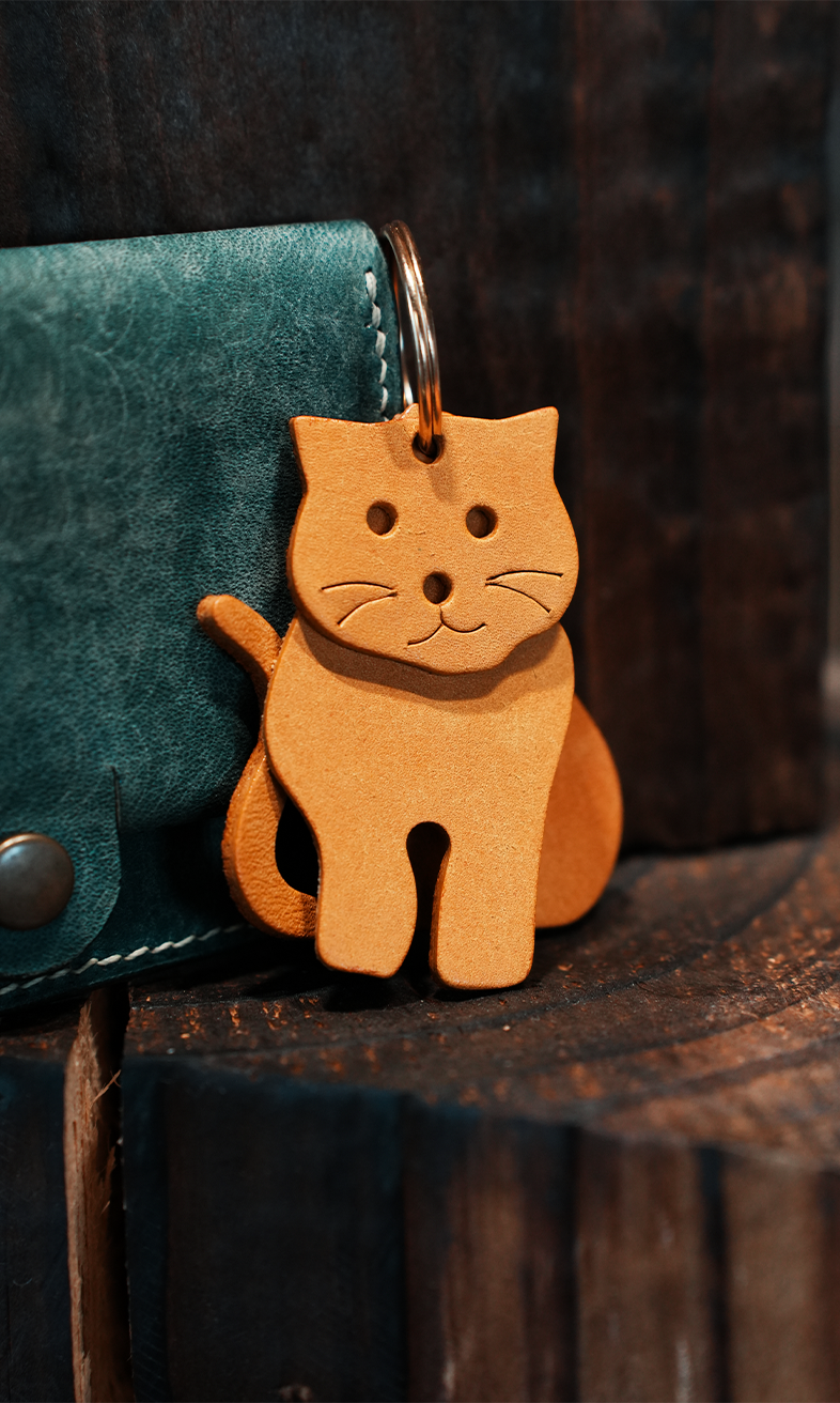 猫モチーフ本革チャームDIYキット レザーバッグチャーム ハンドメイド素材