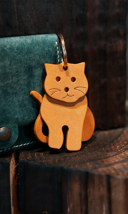 猫モチーフ本革チャームDIYキット レザーバッグチャーム ハンドメイド素材