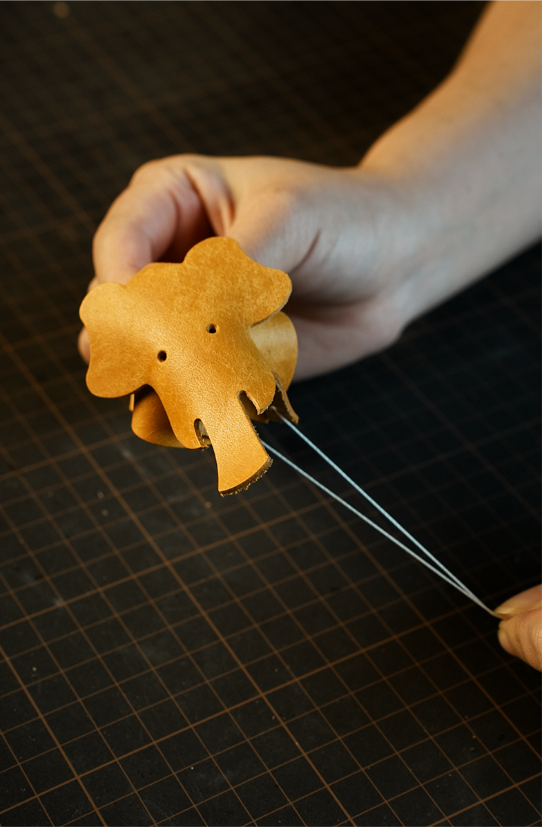 小象モチーフ本革チャームDIYキット レザー動物バッグチャーム素材
