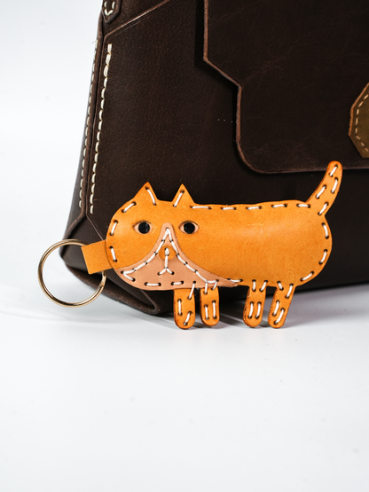 ソーセージ猫レザーチャームDIYキット 本革バッグチャーム 可愛い革小物