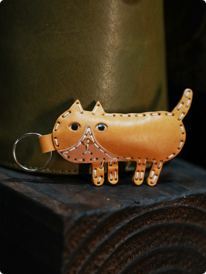 ソーセージ猫レザーチャームDIYキット 本革バッグチャーム 可愛い革小物