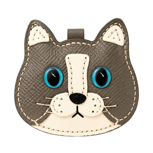 アメショ ブルー＆ホワイト 本革猫チャーム DIY素材